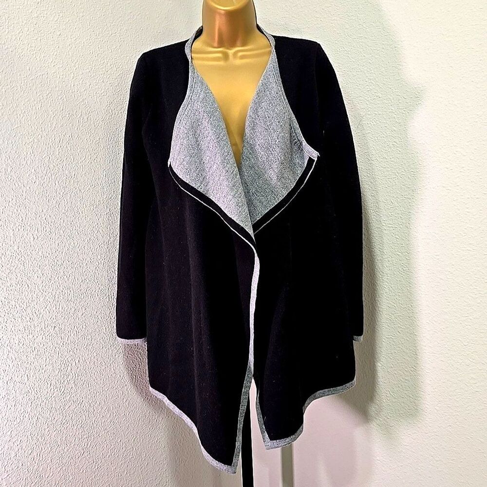 Vintage Lineamaglia Wool Blend Open Cardigan Oversized S Black Gray Office Italy